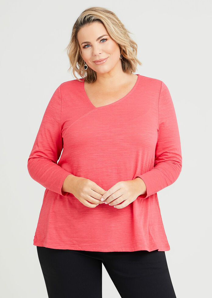 Long Sleeve Assymetrical Top in Red, Sizes 12-30 | Taking Shape NZ
