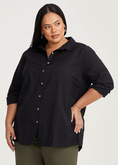 Plus Size Cotton Linen Essential Shirt