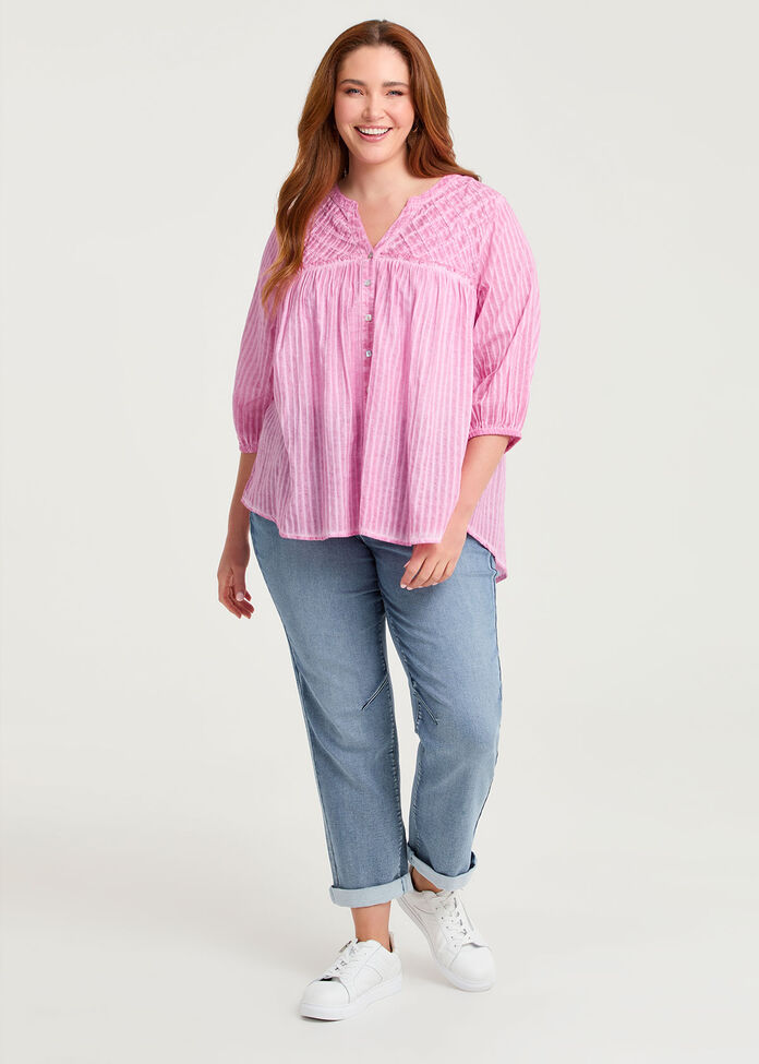 Cotton Self Stripe Top, , hi-res