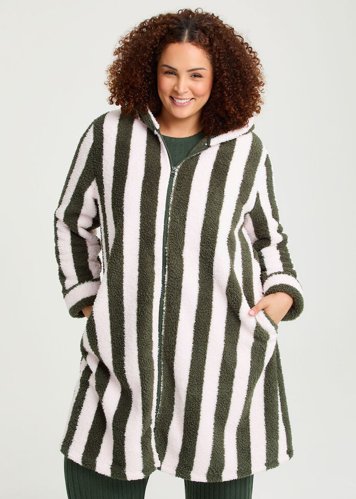 Stripe Hooded Dressing Gown, , hi-res