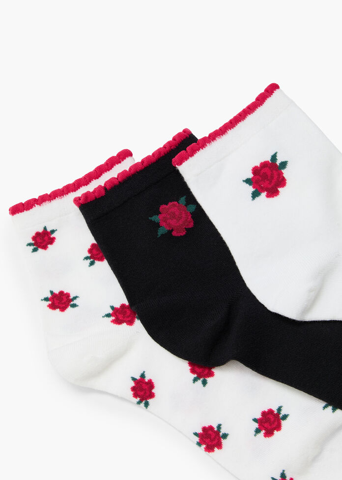 3 Pack Cotton Rose Socks, , hi-res