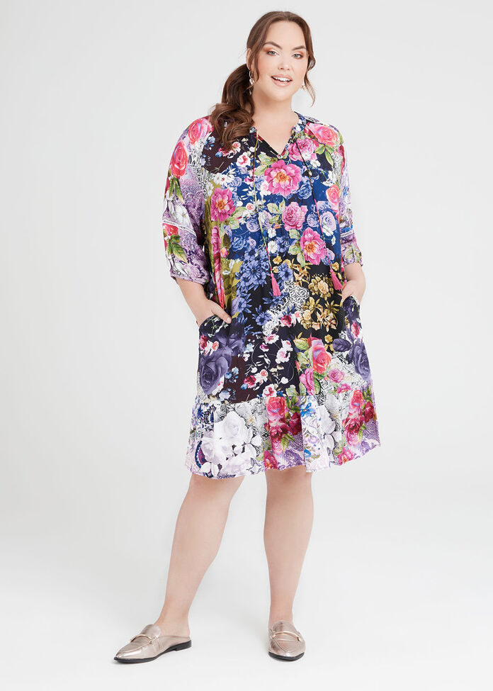 Natural Floral Boho Midi Dress, , hi-res
