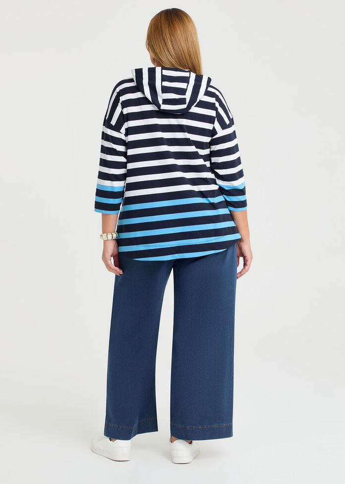 Cotton Stripe Hooded Top, , hi-res