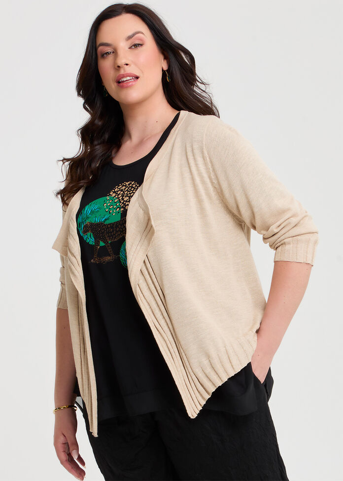 Drape Front Slub Knit Crop Cardigan, , hi-res