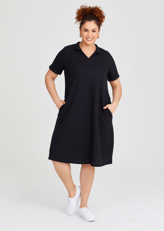 Waffle Collared Dress, , hi-res