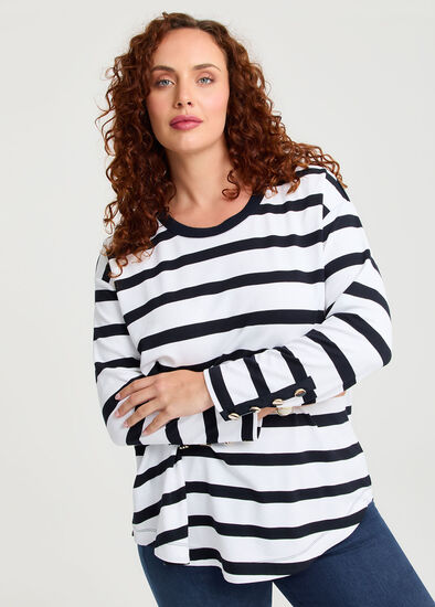 Plus Size Bamboo Ponte Button Stripe Top