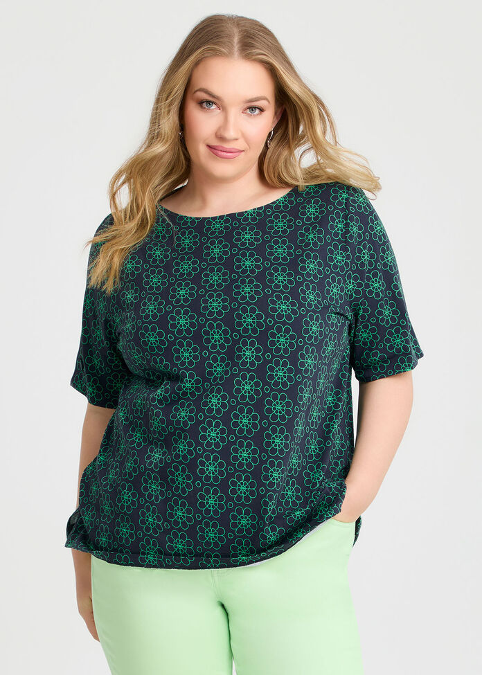 Cotton Flower Print T-shirt, , hi-res