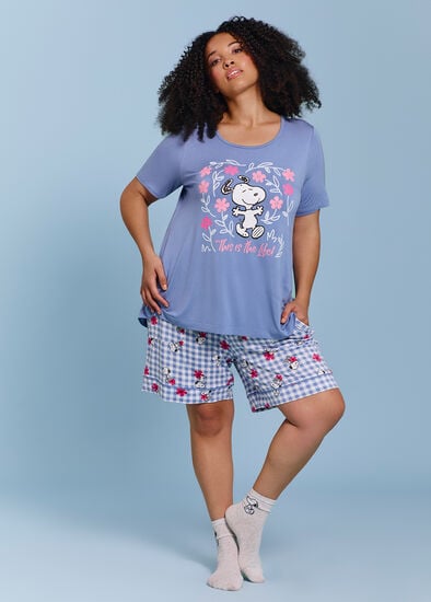 Plus Size Snoopy Gingham Pyjama Short