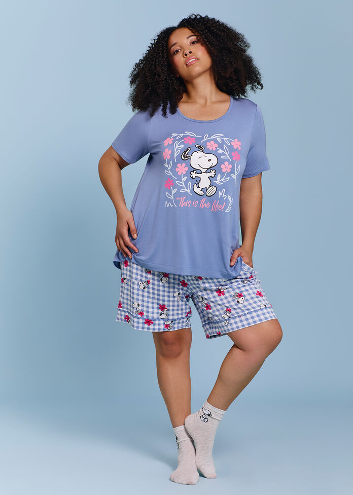 Snoopy Gingham Pyjama Short, , hi-res