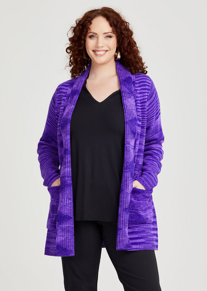 Shop Plus Size Melange Pocket Cardigan, Purple Taking Shape NZ