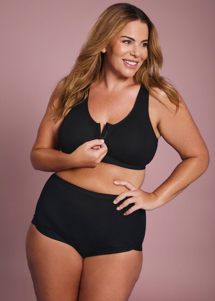 Cotton Front Opening Zip Bra, , hi-res