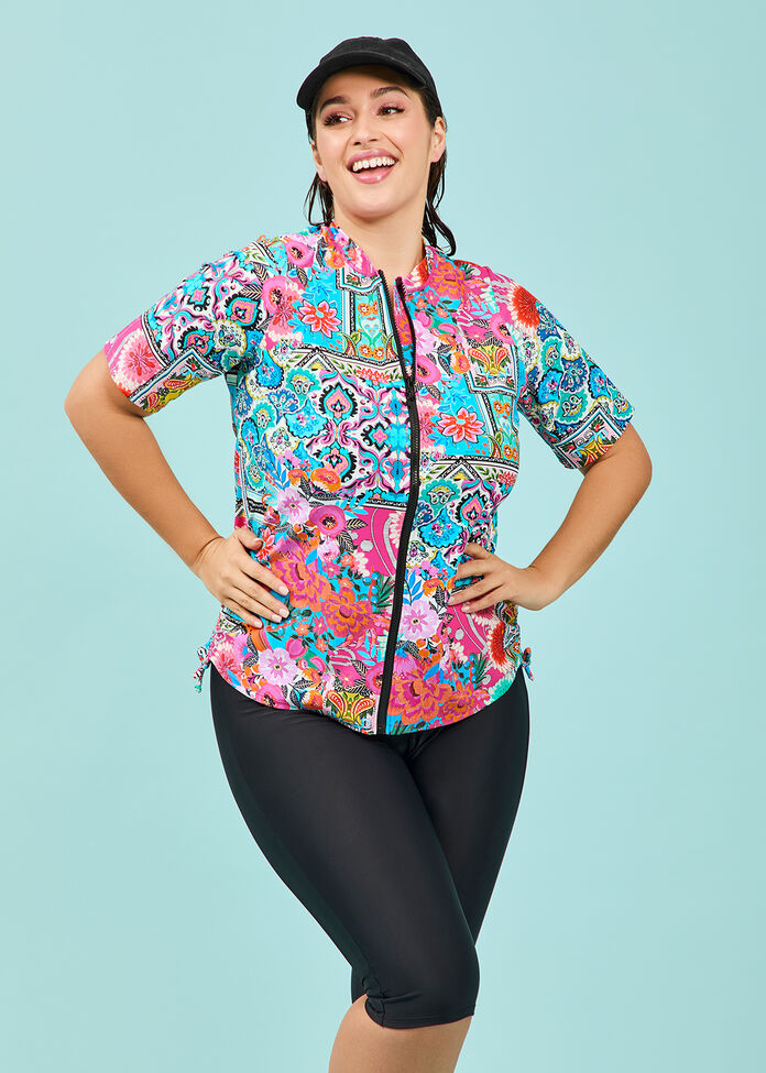 Botanica Ruched Zip Rash Vest, , hi-res