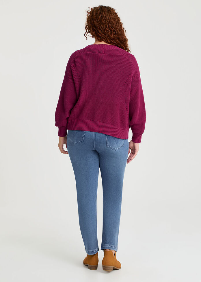 Cotton Rib Design Cardigan, , hi-res