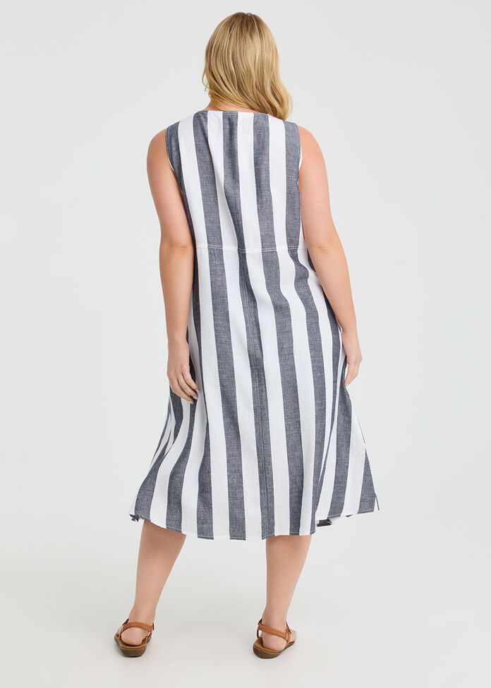 Lyocell Linen Blend Stripe Dress, , hi-res