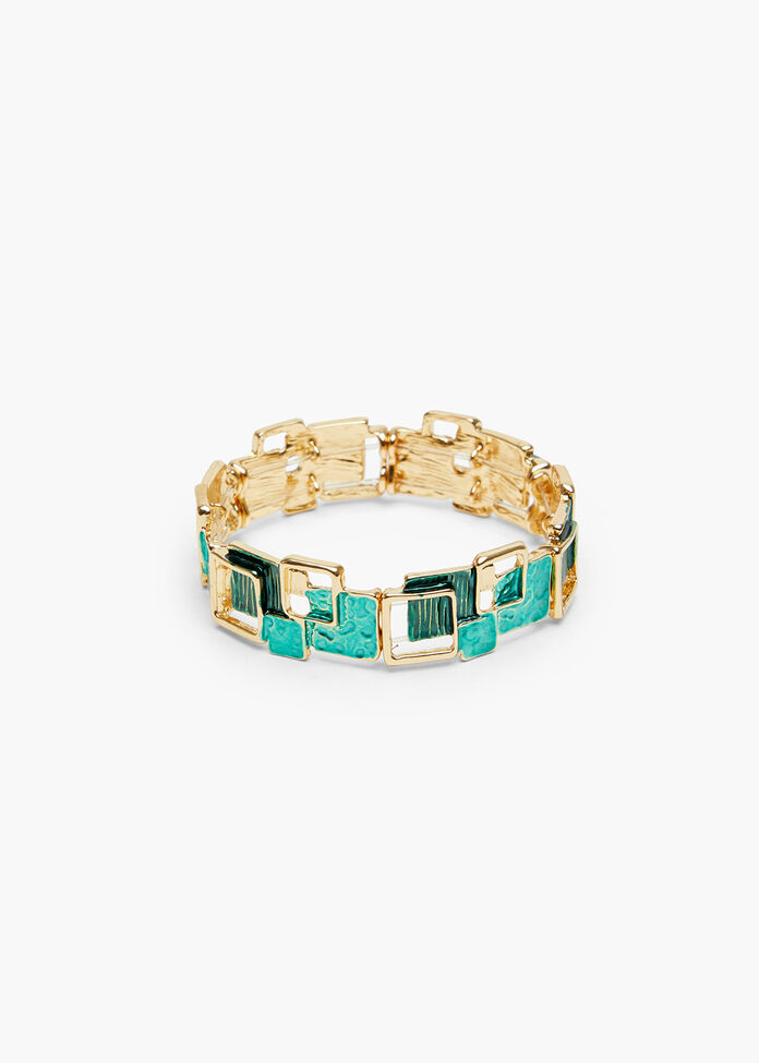 Enamel Squares Bracelet, GREEN, hi-res