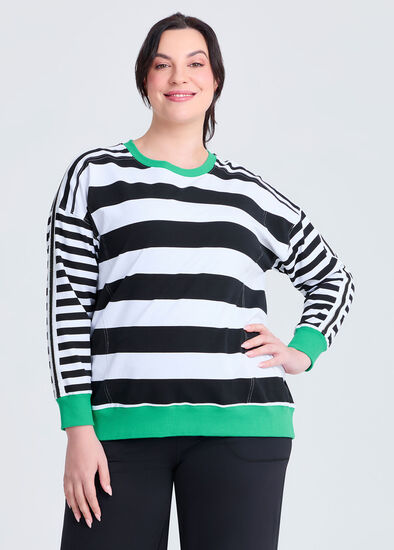 Plus Size Cotton Stripe Mix Sweatshirt