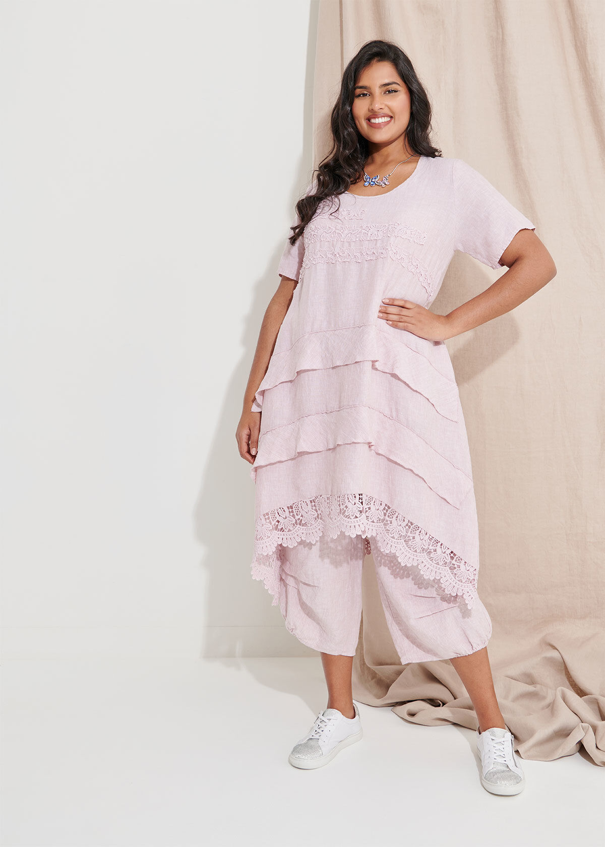 Linen and lace dress top
