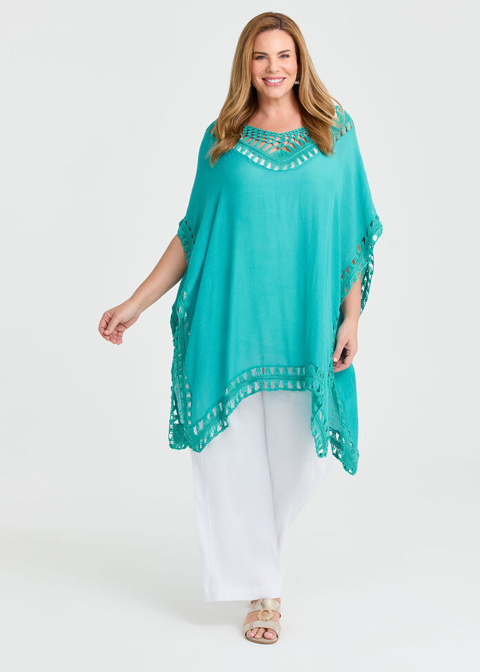 Crochet Trim Poncho, , hi-res
