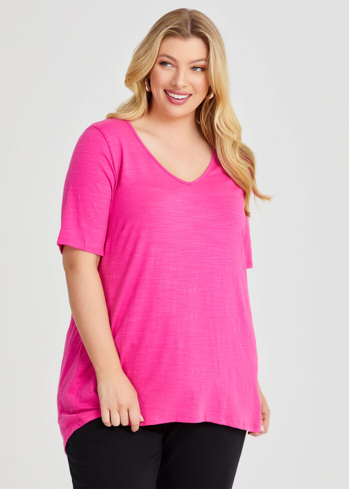 V Neck Slub Jersey T-shirt, , hi-res
