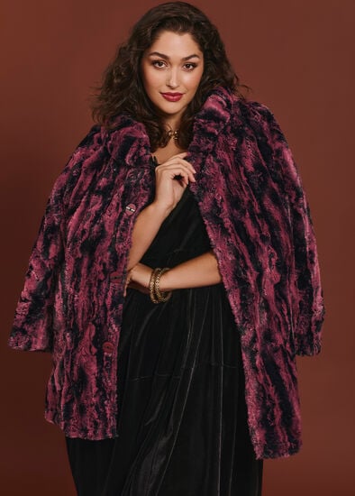 Plus Size Deja Vu Faux Fur Reversible Coat