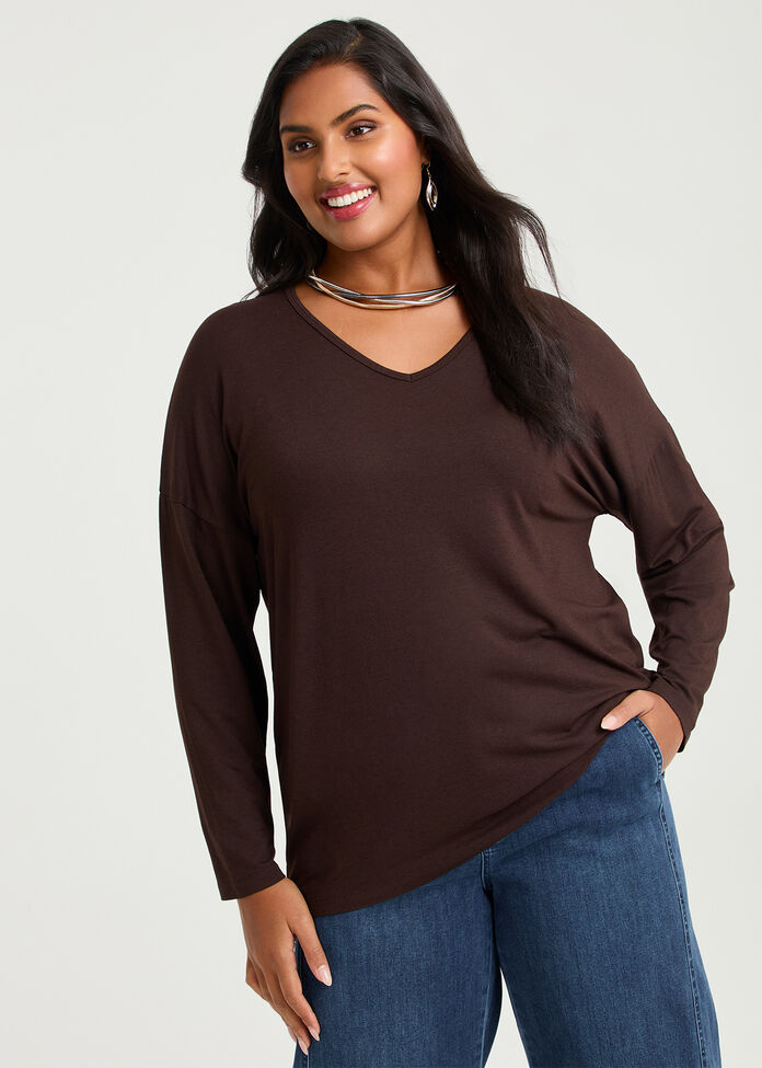 Australian Wool Modal V-neck Top, , hi-res