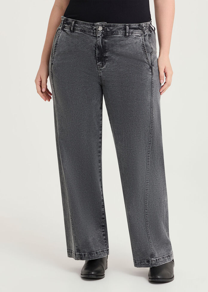 Curved Seam Wide Leg Jean, , hi-res