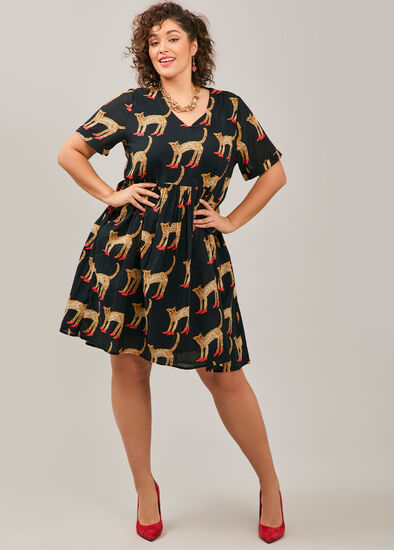 Plus Size Cotton Bouffants Cheetah Dress