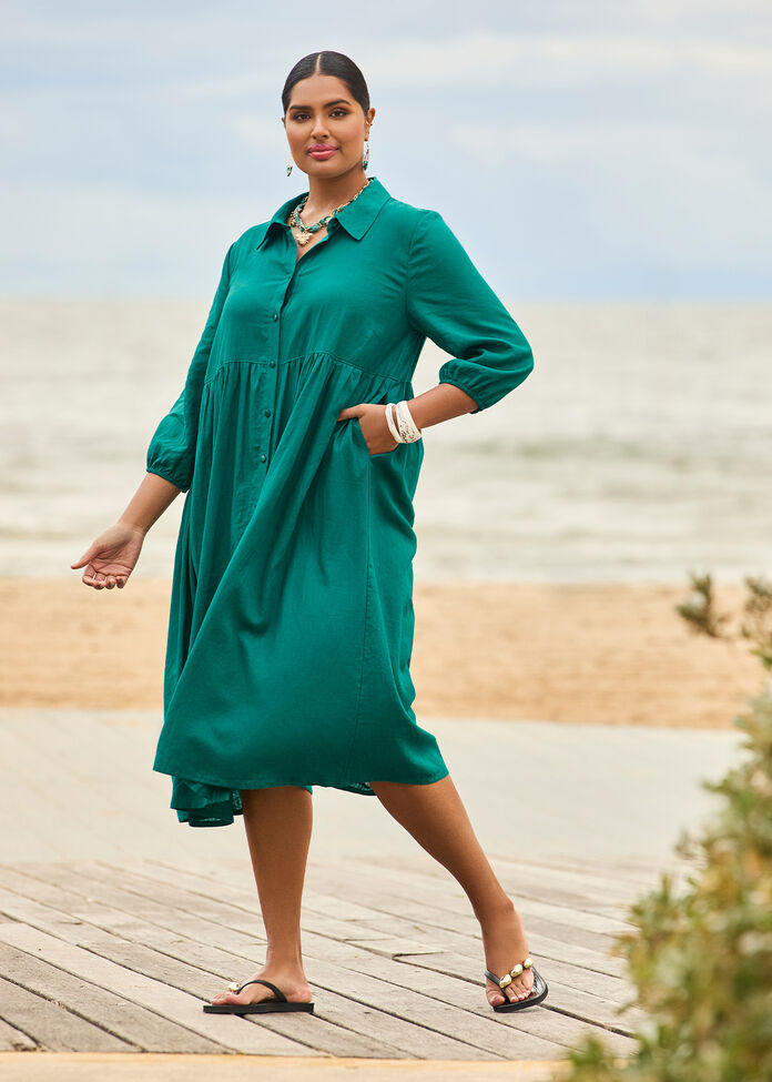 Linen Blend Isla Shirt, TEAL GREEN, hi-res