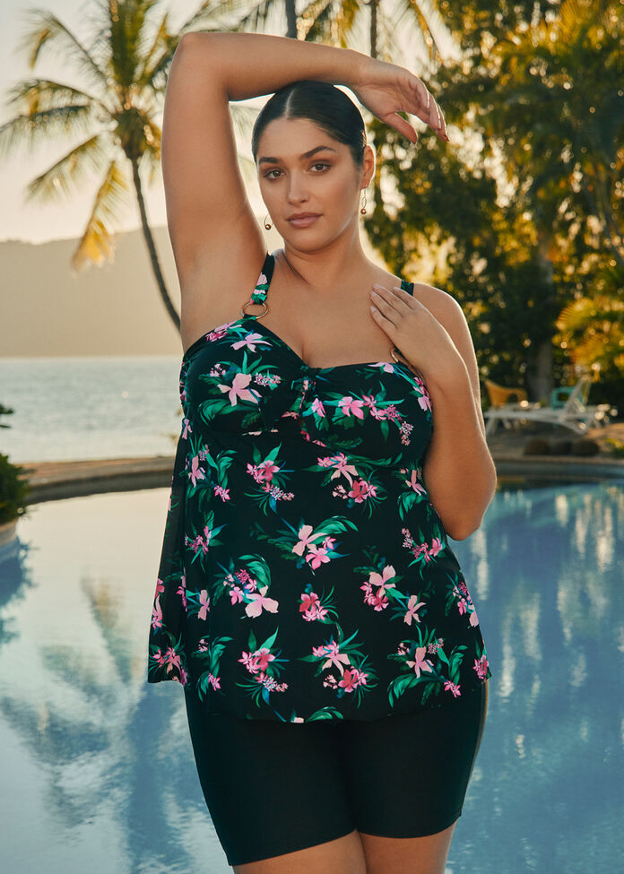 Island Tropics Tie Front Tankini, , hi-res