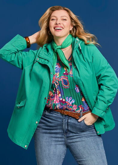 Plus Size Hooded Stripe Lined Jacket