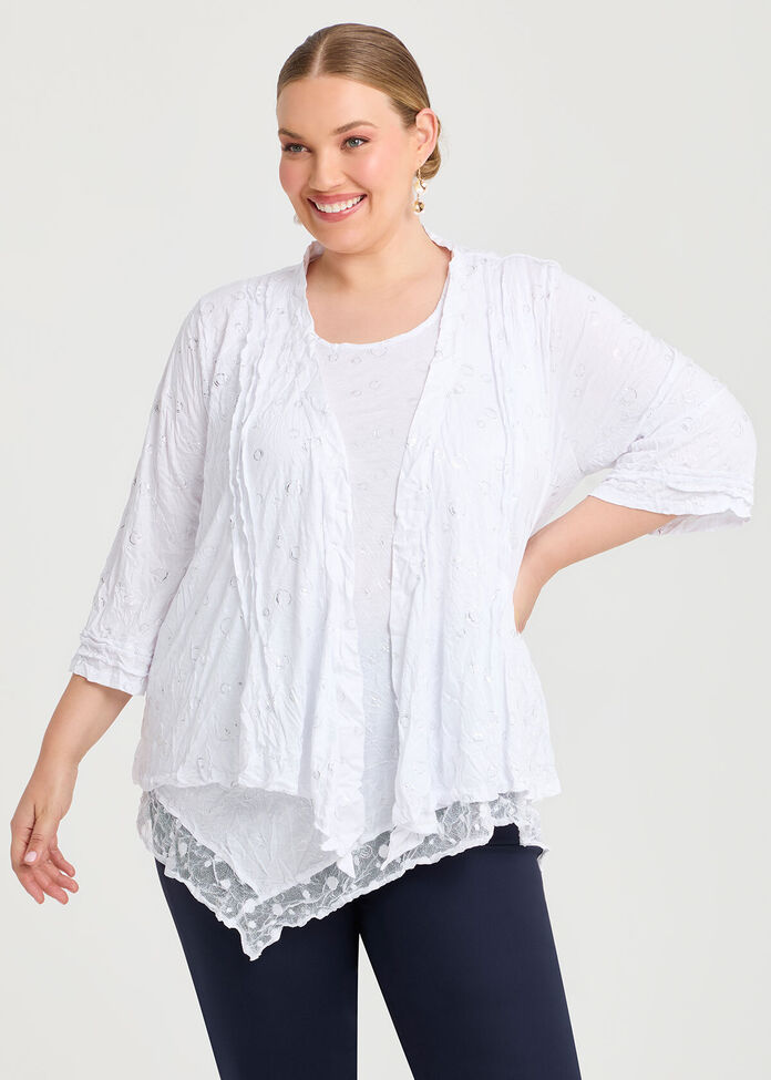 Pintuck Foil Bamboo Crush Cardigan, , hi-res
