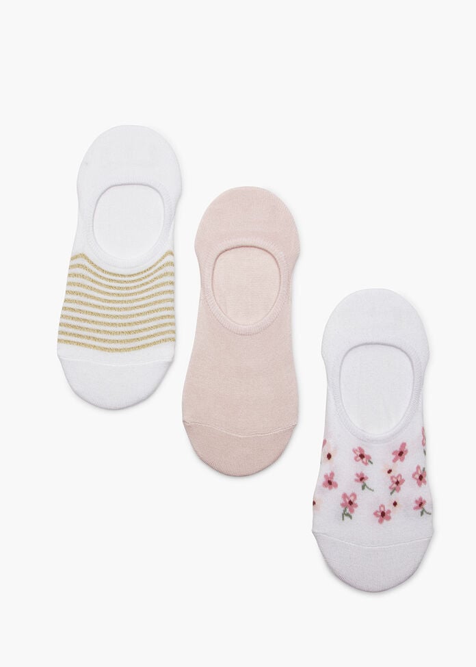 3 Pack No Show Bamboo Floral Socks, , hi-res