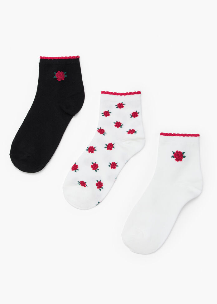 3 Pack Cotton Rose Socks, , hi-res