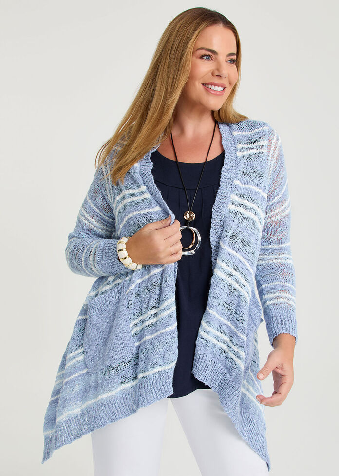 Stripe Drape Cotton Cardigan, , hi-res