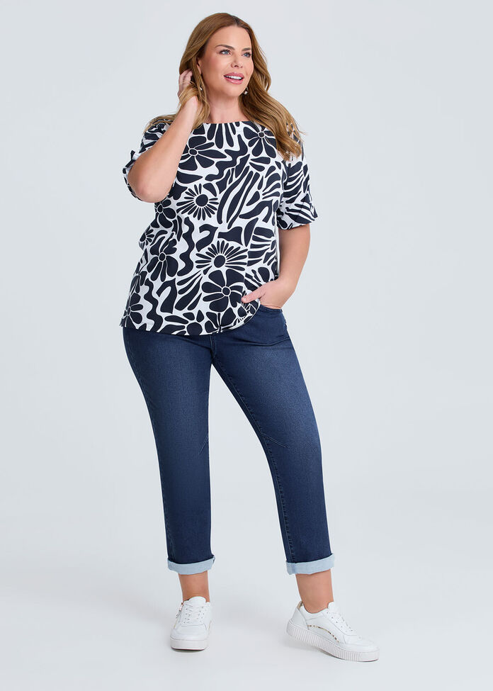 Cotton Abstract Flower T-shirt, , hi-res