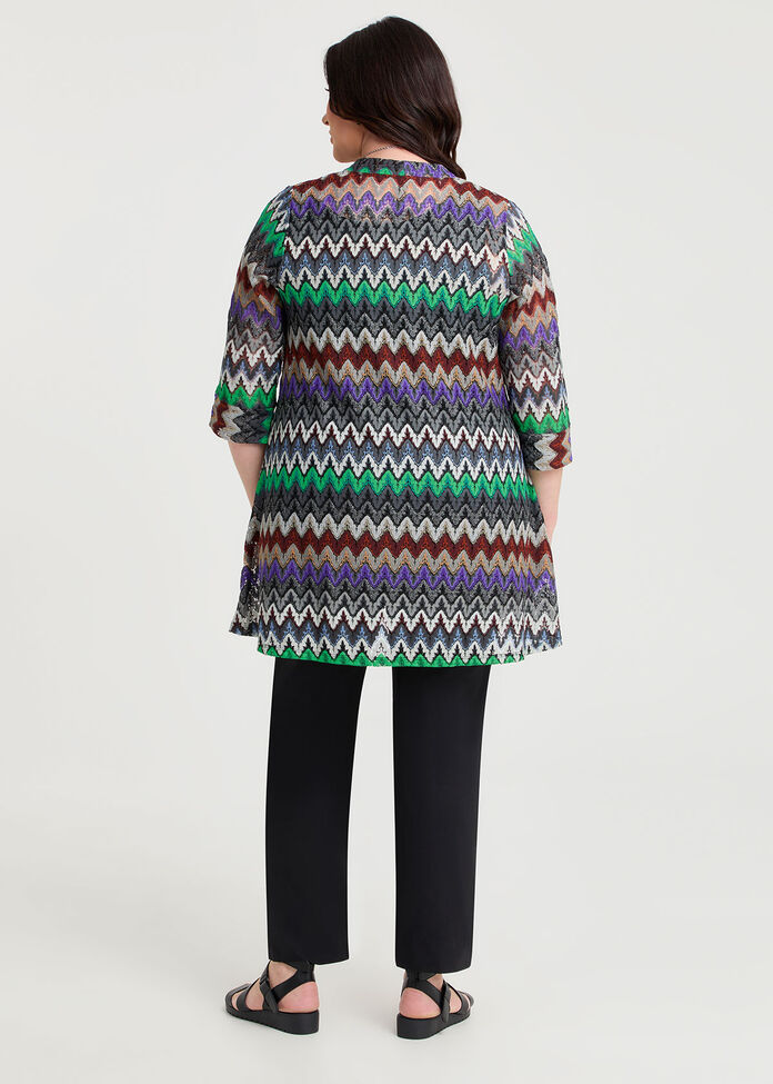 Chevron Lace Spliced Cardigan, MULTI, hi-res