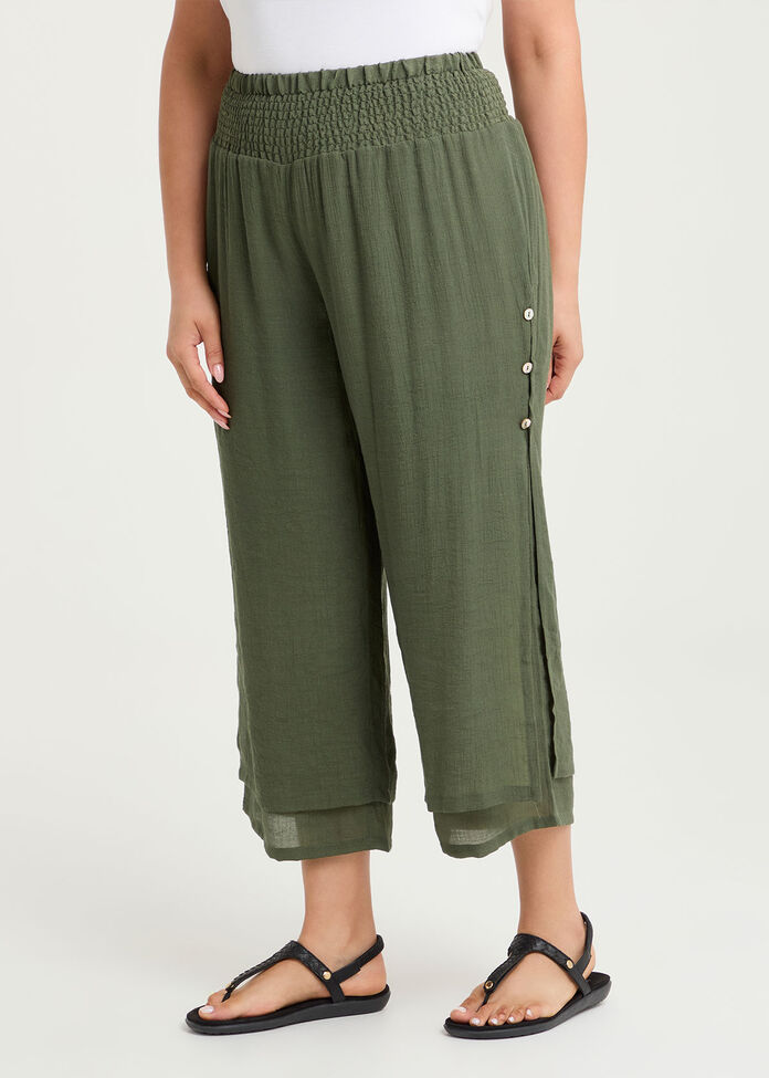 Natural Tiered Wide Leg Crop Pant, , hi-res