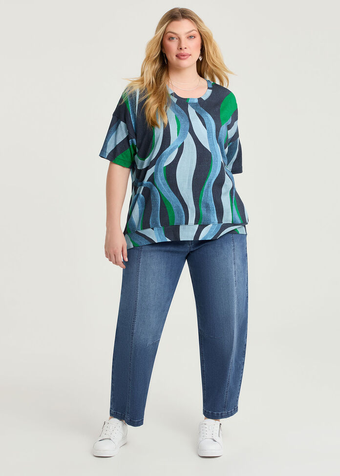 Cotton Wavy Lines T-shirt, , hi-res
