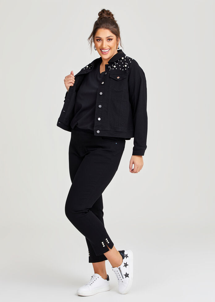 Pearl Embellished Denim Jean, , hi-res