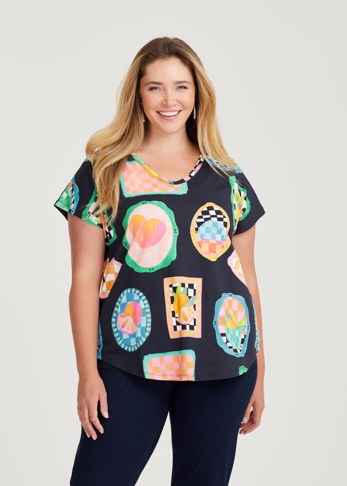 Cotton Fruit Print T-shirt, , hi-res