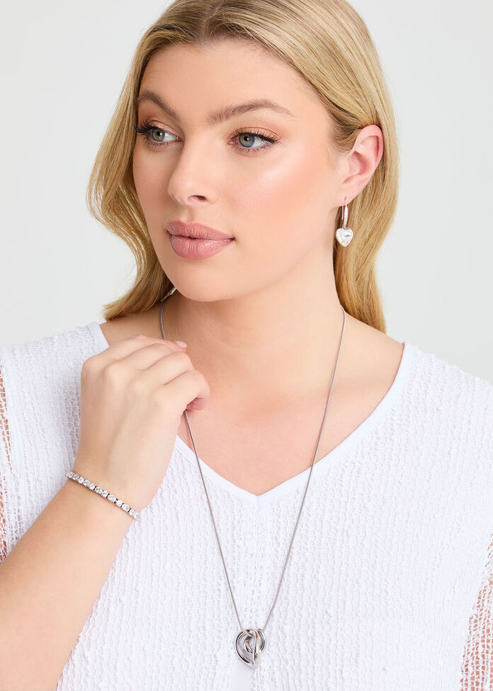 Silver Double Hoop Long Necklace, , hi-res