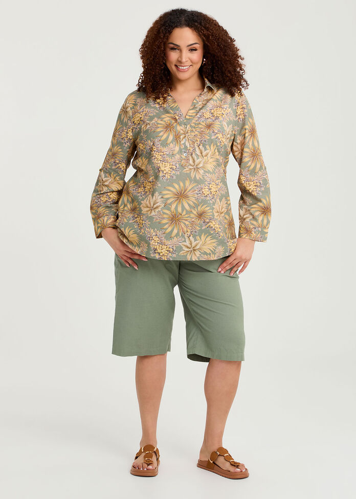 Cotton Linen Longline Short, , hi-res