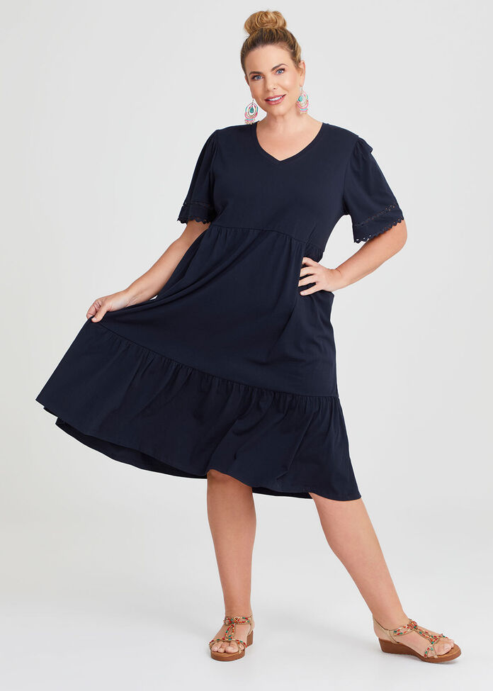 Cotton Ric Rac Sleeve Dress, , hi-res
