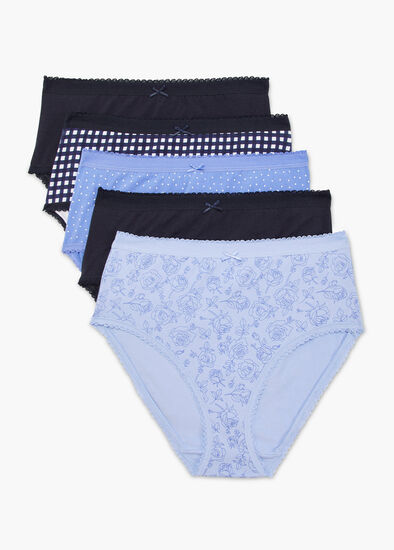 5 Pack Cotton Blue Ditsy Briefs