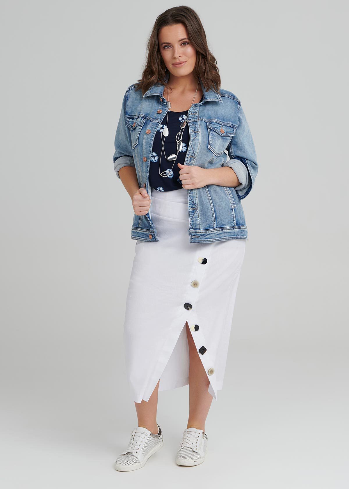 Shop Linen Button Skirt in Black, Sizes 12-30 | Taking Shape AU