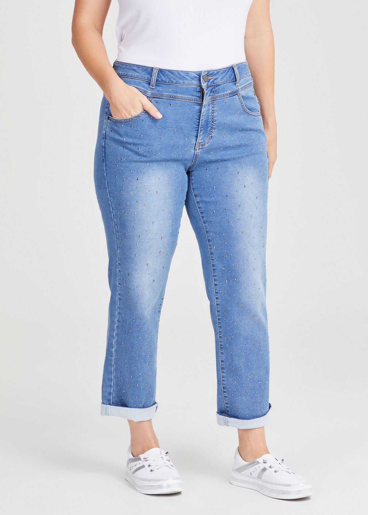 Plus size embellished jeans sales