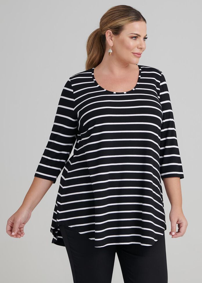 Bamboo Stripe 3/4 Slv Top, , hi-res