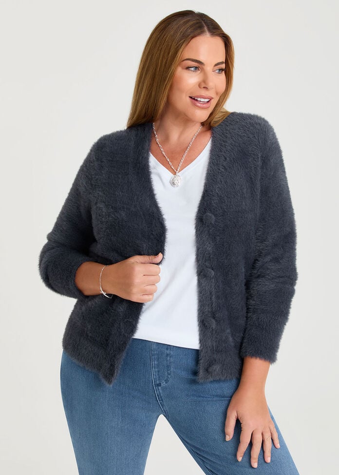 Shop Plus Size Fluffy Knit Short Cardigan, Black | Taking Shape HK