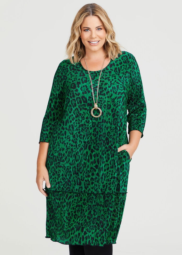 Shop Plus Size Animal Envy Plisse Dress, Green Taking Shape AU