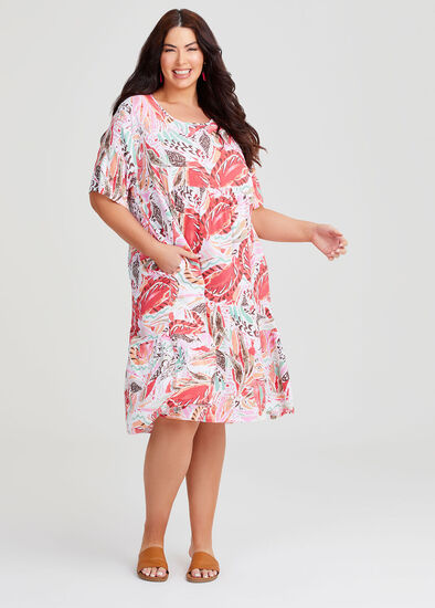 Plus Size Natural Printed Scoop Neck Dress